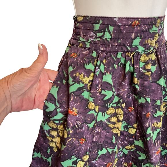 J Crew Purple/Green Boho Peasant Party Flare Skirt W/Pockets 2 - Picture 2 of 9